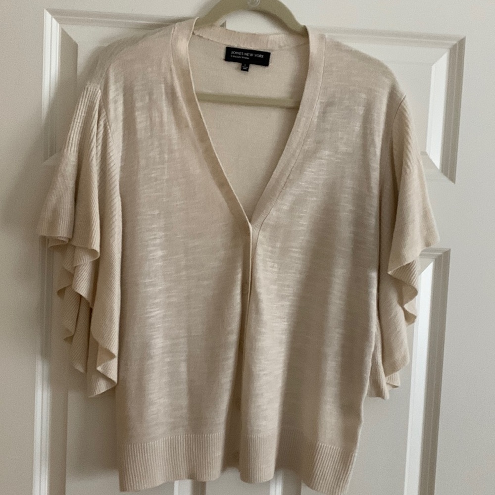 Jones New York Collection Cream Linen/Viscose  with Flaired Sleeve Cardigan.